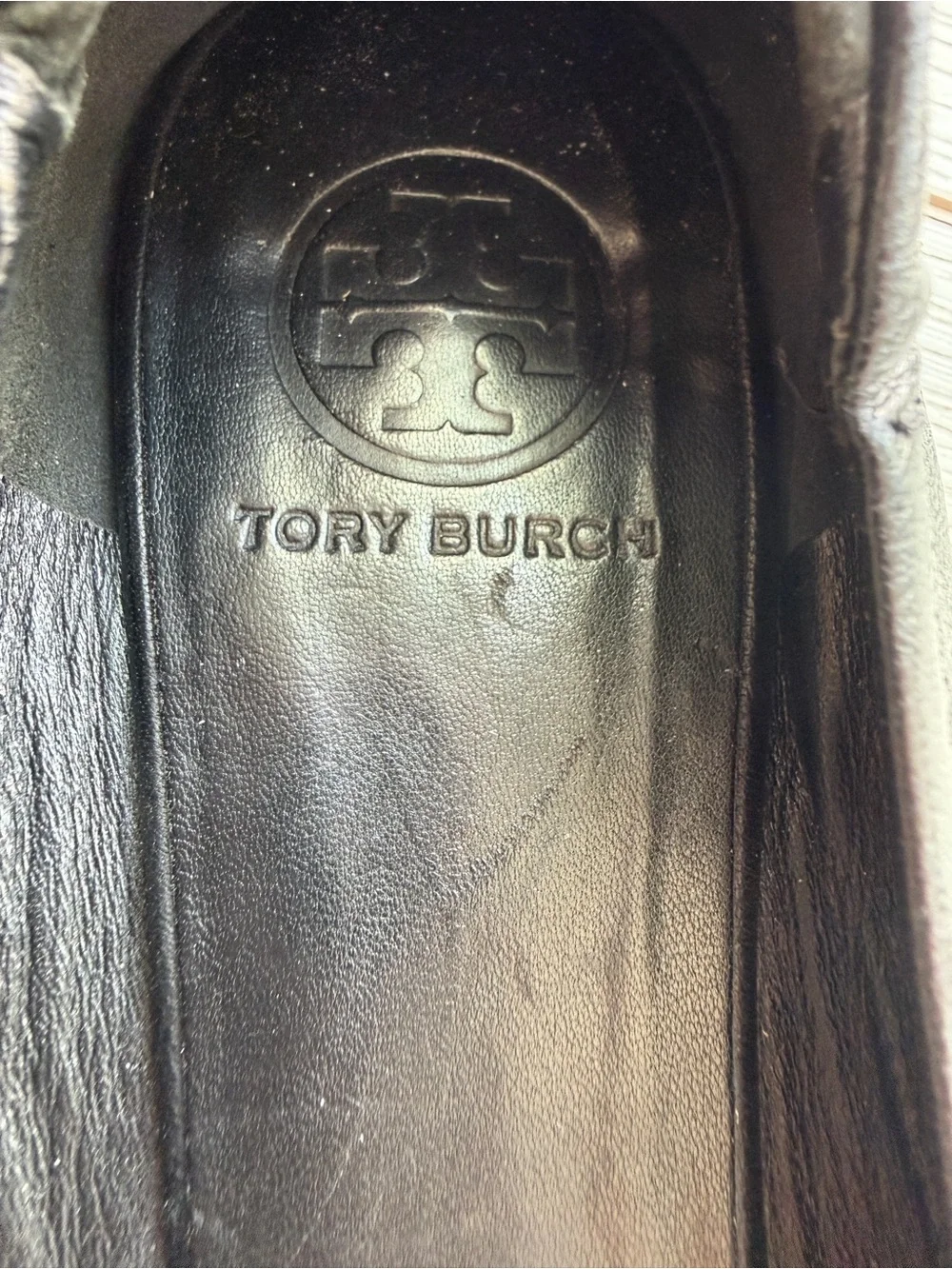 Tory Burch Black Leather Ballet Flats with Gold Logo Medallion